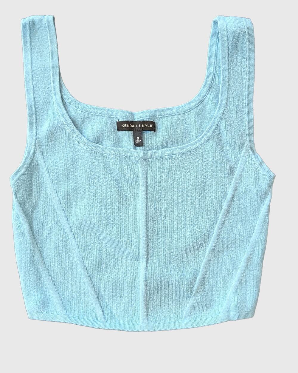 Kendall + Kylie Baby Blue Corset Seam Knit Crop Tank Top S Y2K